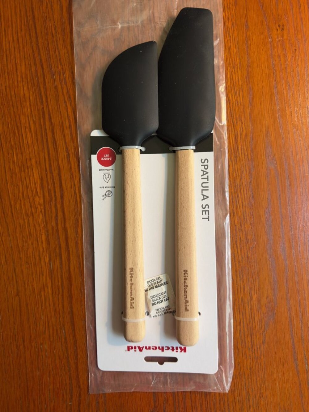KitchenAid 2-Piece Spatula & Scraper Set Black Wood Handle NWT
